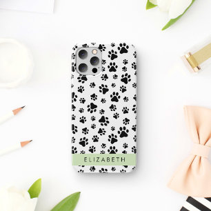 Paw Pattern, Dog Paws, Black and White, Jouw naam iPhone 12 Pro Hoesje