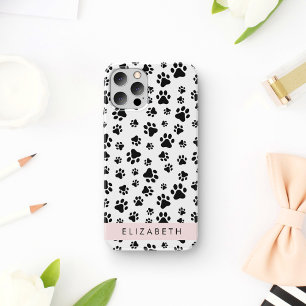 Paw Pattern, Dog Paws, Black and White, Jouw naam iPhone 12 Pro Hoesje