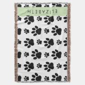 Paw Pattern, Dog Paws, Black and White, Jouw naam Deken (Voorkant Verticaal)