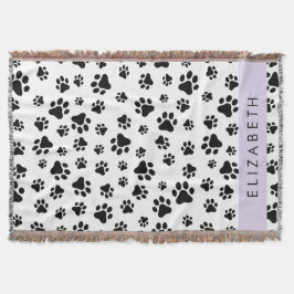 Paw Pattern, Dog Paws, Black and White, Jouw naam Deken
