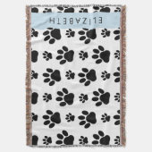 Paw Pattern, Dog Paws, Black and White, Jouw naam Deken (Voorkant Verticaal)