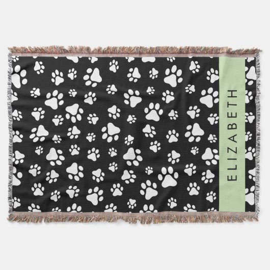 Paw Pattern, Dog Paws, Black and White, Jouw naam Deken (Voorkant)