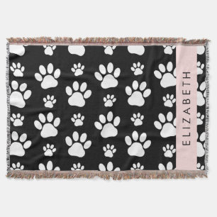 Paw Pattern, Dog Paws, Black and White, Jouw naam Deken