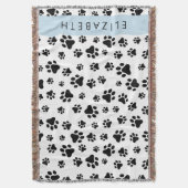 Paw Pattern, Dog Paws, Black and White, Jouw naam Deken (Voorkant Verticaal)