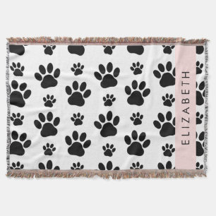 Paw Pattern, Dog Paws, Black and White, Jouw naam Deken
