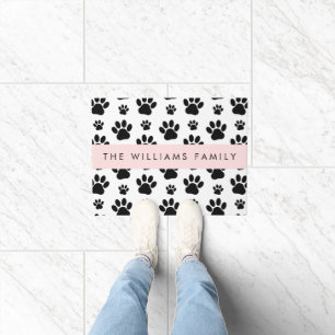Paw Pattern, Dog Paws, Black and White, Jouw naam Deurmat