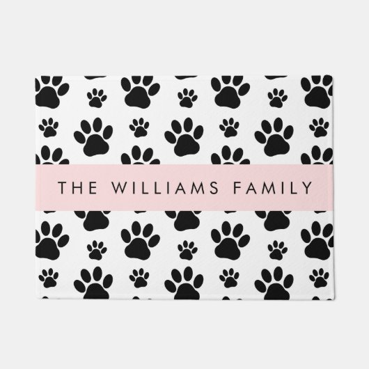 Paw Pattern, Dog Paws, Black and White, Jouw naam Deurmat (Voorkant)