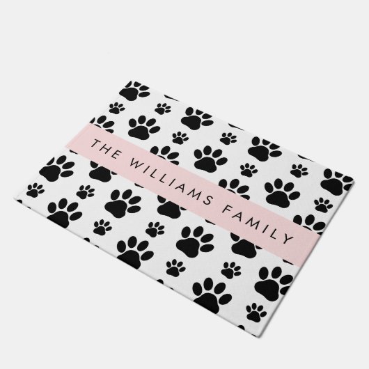 Paw Pattern, Dog Paws, Black and White, Jouw naam Deurmat (Schuin)