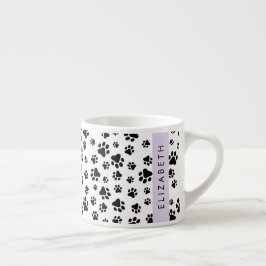 Paw Pattern, Dog Paws, Black and White, Jouw naam Espresso Kop