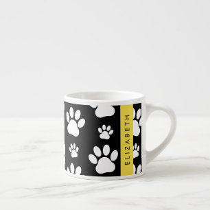Paw Pattern, Dog Paws, Black and White, Jouw naam Espresso Kop