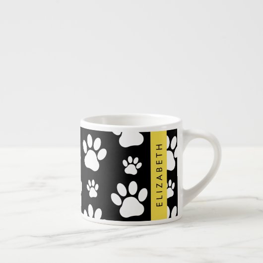 Paw Pattern, Dog Paws, Black and White, Jouw naam Espresso Kop (Rechts)
