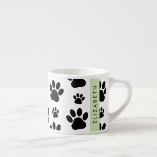 Paw Pattern, Dog Paws, Black and White, Jouw naam Espresso Kop
