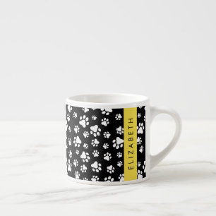Paw Pattern, Dog Paws, Black and White, Jouw naam Espresso Kop