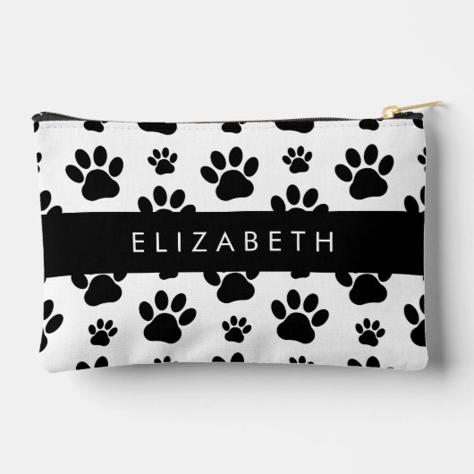 Paw Pattern, Dog Paws, Black and White, Jouw naam Etui (Achterkant)