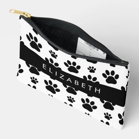 Paw Pattern, Dog Paws, Black and White, Jouw naam Etui (Open)