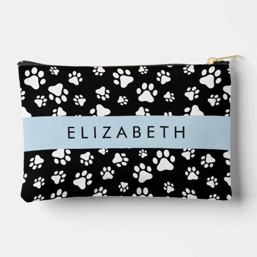 Paw Pattern, Dog Paws, Black and White, Jouw naam Etui (Achterkant)