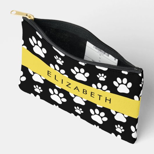 Paw Pattern, Dog Paws, Black and White, Jouw naam Etui (Open)