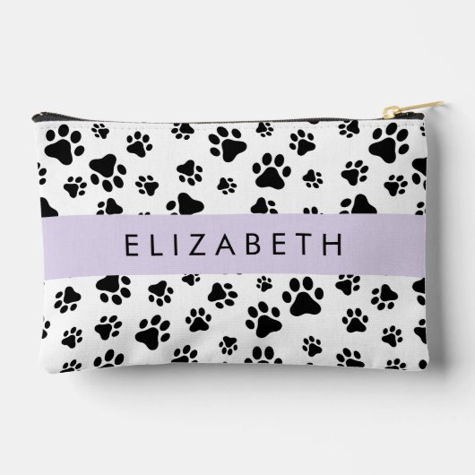 Paw Pattern, Dog Paws, Black and White, Jouw naam Etui (Achterkant)