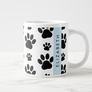 Paw Pattern, Dog Paws, Black and White, Jouw naam Extra Grote Beker