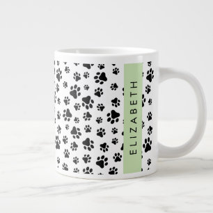 Paw Pattern, Dog Paws, Black and White, Jouw naam Extra Grote Beker
