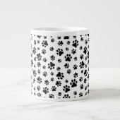 Paw Pattern, Dog Paws, Black and White, Jouw naam Extra Grote Beker (Voorkant)
