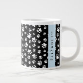 Paw Pattern, Dog Paws, Black and White, Jouw naam Extra Grote Beker (Rechts)