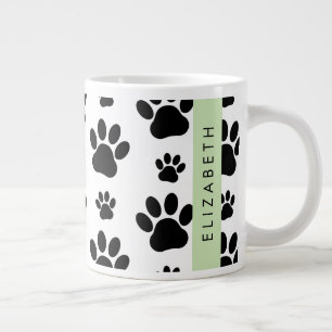 Paw Pattern, Dog Paws, Black and White, Jouw naam Extra Grote Beker