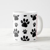Paw Pattern, Dog Paws, Black and White, Jouw naam Extra Grote Beker (Voorkant rechts)