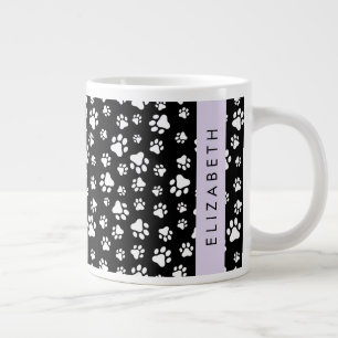 Paw Pattern, Dog Paws, Black and White, Jouw naam Extra Grote Beker