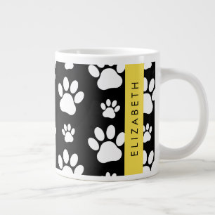 Paw Pattern, Dog Paws, Black and White, Jouw naam Extra Grote Beker