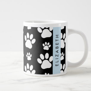 Paw Pattern, Dog Paws, Black and White, Jouw naam Extra Grote Beker