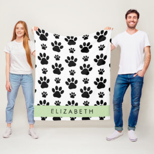 Paw Pattern, Dog Paws, Black and White, Jouw naam Fleece Deken