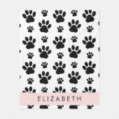 Paw Pattern, Dog Paws, Black and White, Jouw naam Fleece Deken (Voorkant)