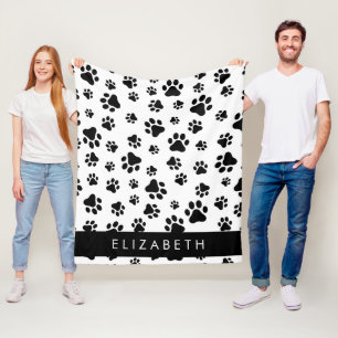 Paw Pattern, Dog Paws, Black and White, Jouw naam Fleece Deken