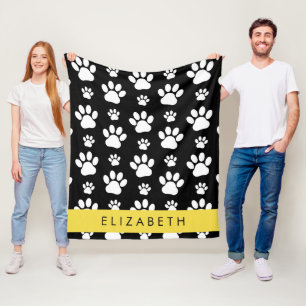 Paw Pattern, Dog Paws, Black and White, Jouw naam Fleece Deken
