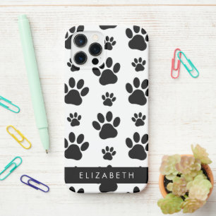 Paw Pattern, Dog Paws, Black and White, Jouw naam iPhone 12 Pro Hoesje