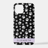 Paw Pattern, Dog Paws, Black and White, Jouw naam iPhone Hoesje (Achterkant)