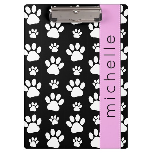Paw Pattern, Dog Paws, Black and White, Jouw naam Klembord (Voorkant)