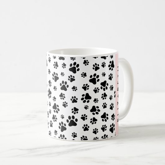 Paw Pattern, Dog Paws, Black and White, Jouw naam Koffiemok (Voorkant rechts)