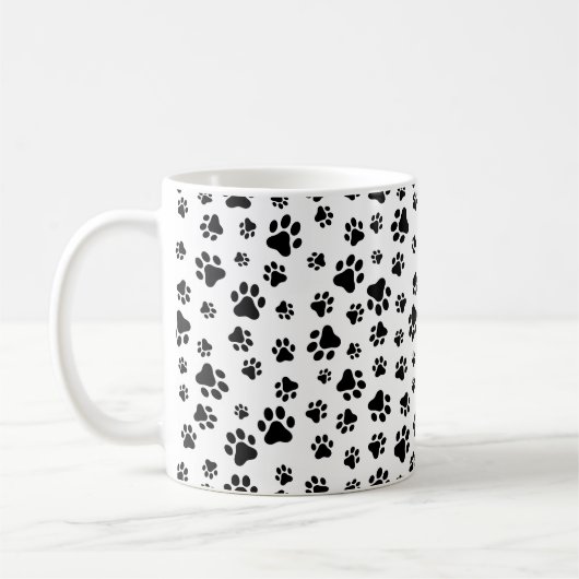 Paw Pattern, Dog Paws, Black and White, Jouw naam Koffiemok (Links)
