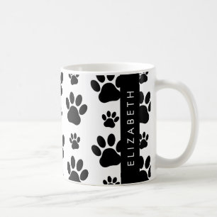 Paw Pattern, Dog Paws, Black and White, Jouw naam Koffiemok
