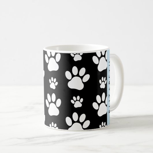 Paw Pattern, Dog Paws, Black and White, Jouw naam Koffiemok (Voorkant rechts)