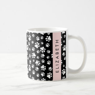 Paw Pattern, Dog Paws, Black and White, Jouw naam Koffiemok