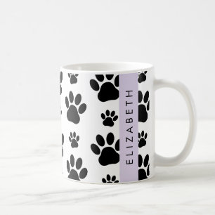 Paw Pattern, Dog Paws, Black and White, Jouw naam Koffiemok