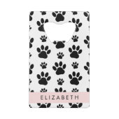 Paw Pattern, Dog Paws, Black and White, Jouw naam Kredietkaart Flessenopener (Achterkant)