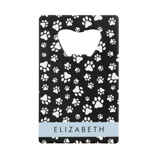 Paw Pattern, Dog Paws, Black and White, Jouw naam Kredietkaart Flessenopener (Voorkant)
