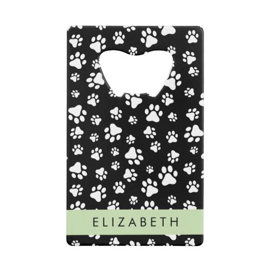 Paw Pattern, Dog Paws, Black and White, Jouw naam Kredietkaart Flessenopener (Voorkant)