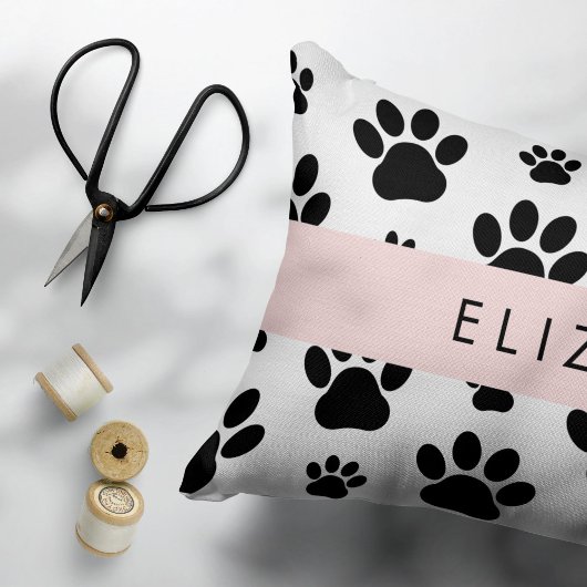 Paw Pattern, Dog Paws, Black and White, Jouw naam Kussensloop
