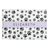 Paw Pattern, Dog Paws, Black and White, Jouw naam Kussensloop (Achterkant)