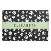 Paw Pattern, Dog Paws, Black and White, Jouw naam Kussensloop (Achterkant)